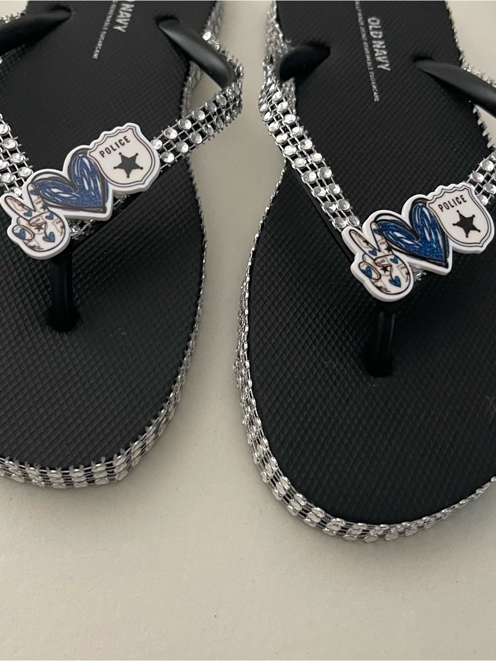 Rhinestone Flip Flops with Blue Heart Charms